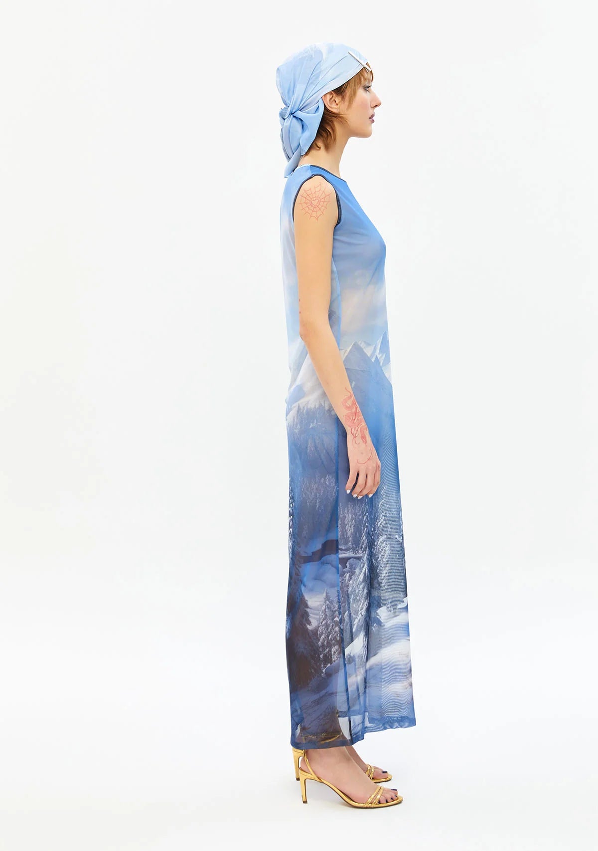 Tiny Brrr Blue Transparan AI Baskılı Tül Elbise