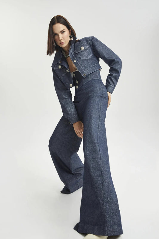 Haleia Corset Bel Detaylı Geniş Paça Denim Pantolon