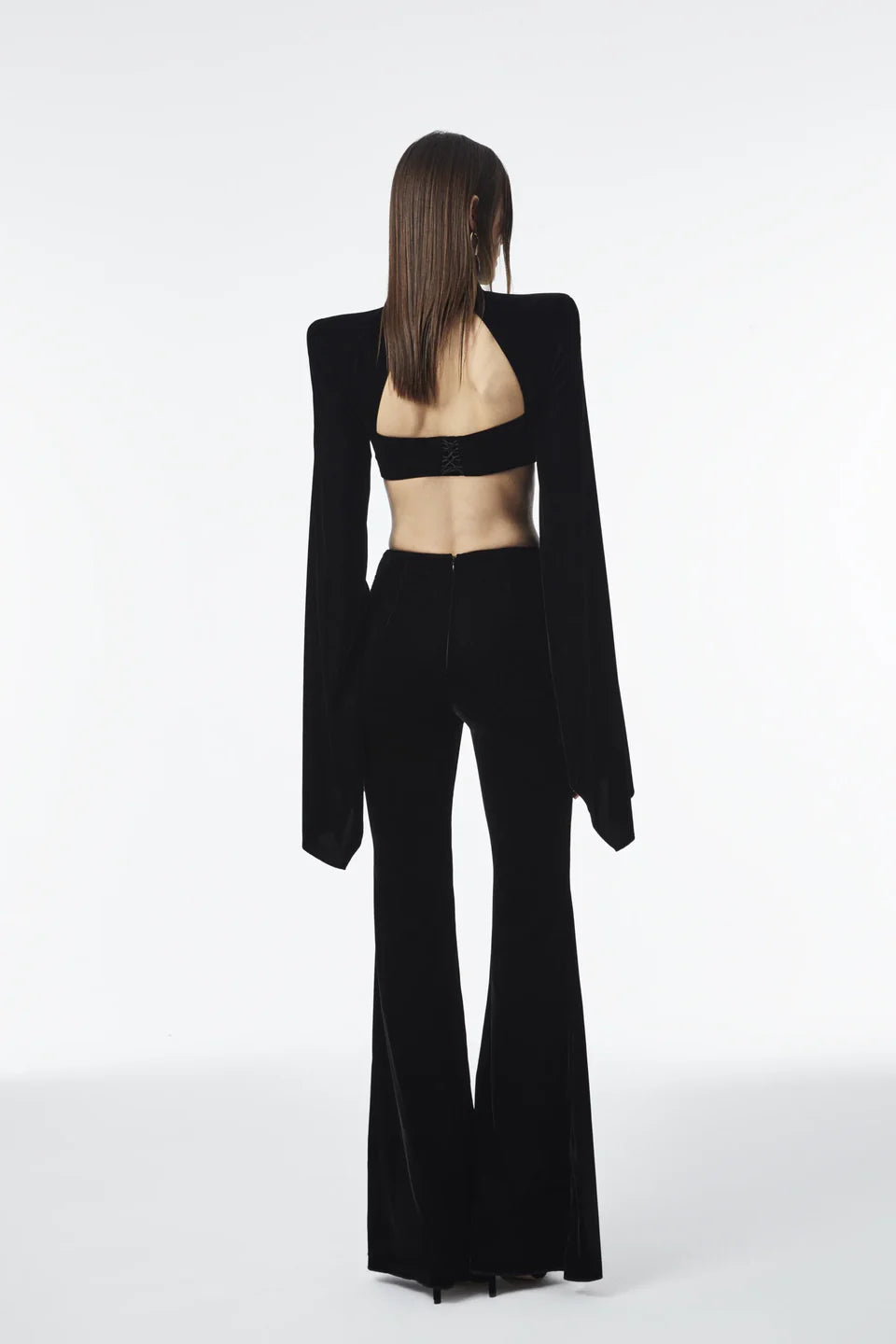 Haleia Drapeli Cropped Kadife Uzun Kollu Bluz