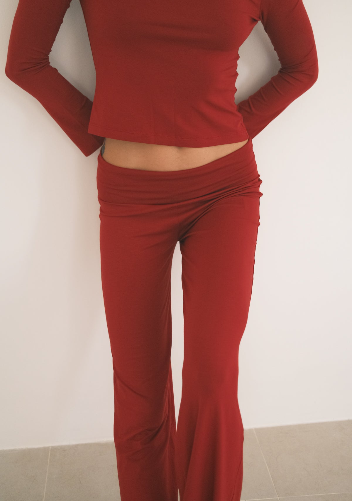 Tiny Bordo Katlanır Belli İspanyol Paça Pantolon - Görsel 5