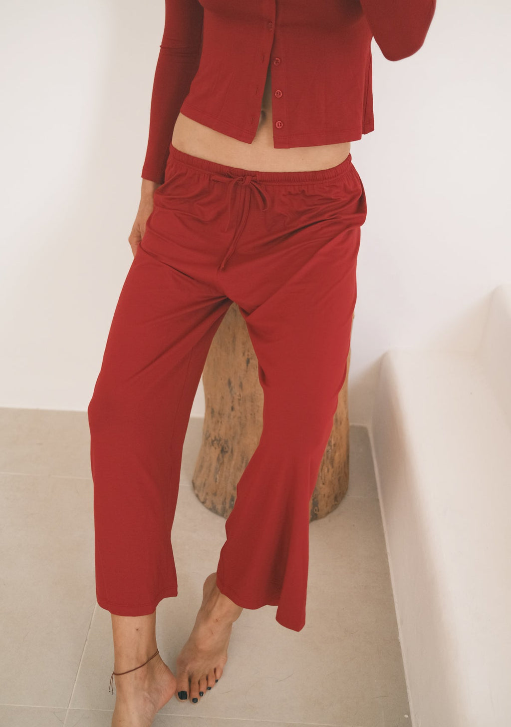 Tiny Bordo Lastik Belli Dökümlü Pantolon - Görsel 8