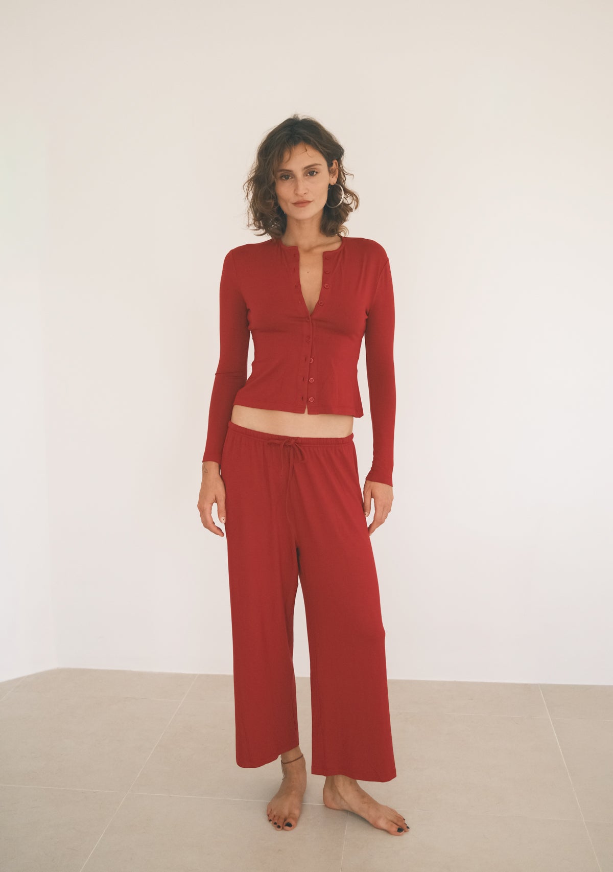 Tiny Bordo Lastik Belli Dökümlü Pantolon - Görsel 3