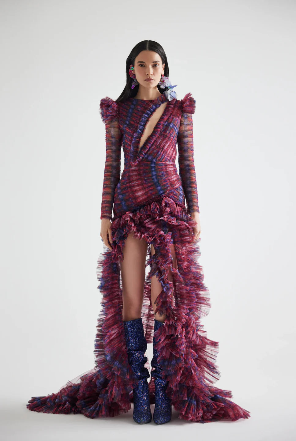 Haleia Göğüs Drapeli Yandan Yırtmaçlı Desenli Elbise