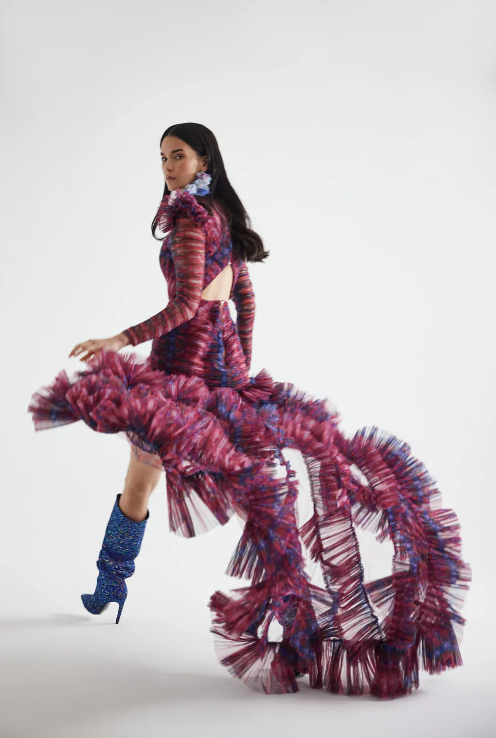 Haleia Göğüs Drapeli Yandan Yırtmaçlı Desenli Elbise