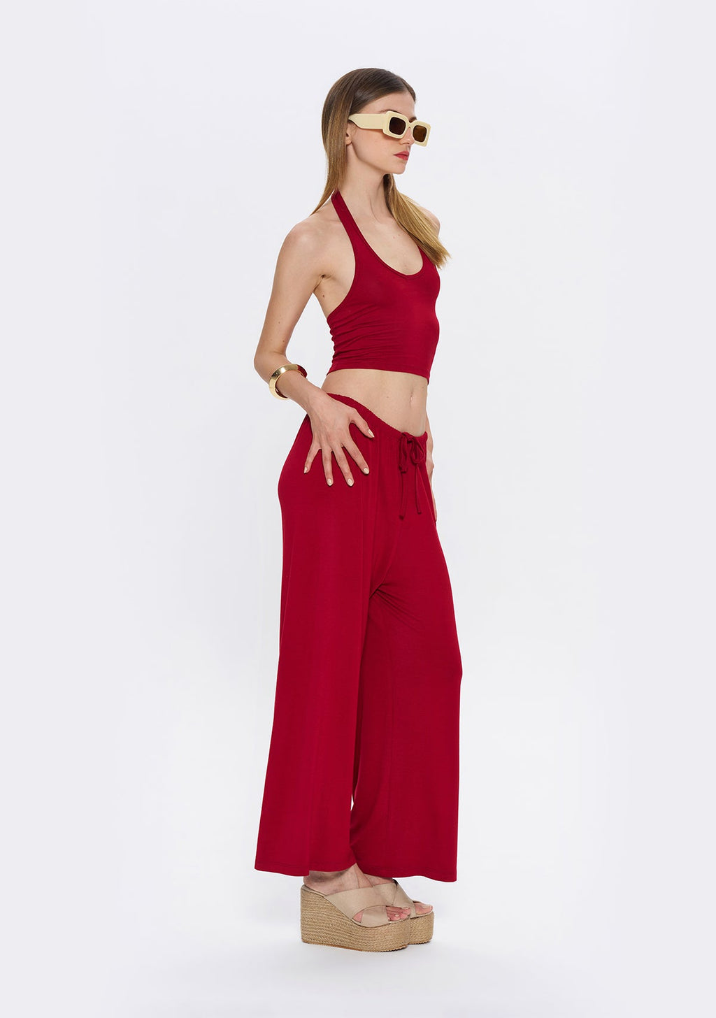 Tiny Halter Yaka Bordo Yumuşak Bluz görünüm 10