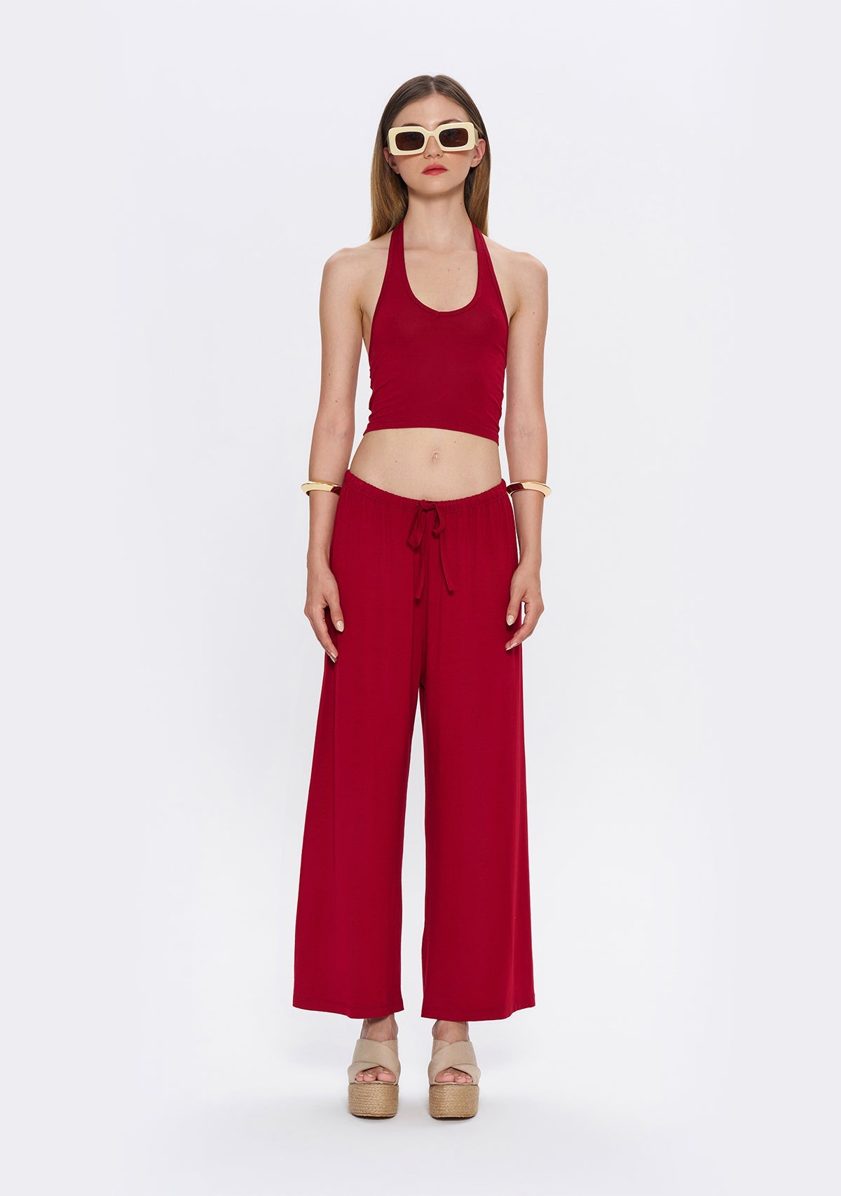 Tiny Halter Yaka Bordo Yumuşak Bluz görünüm 11