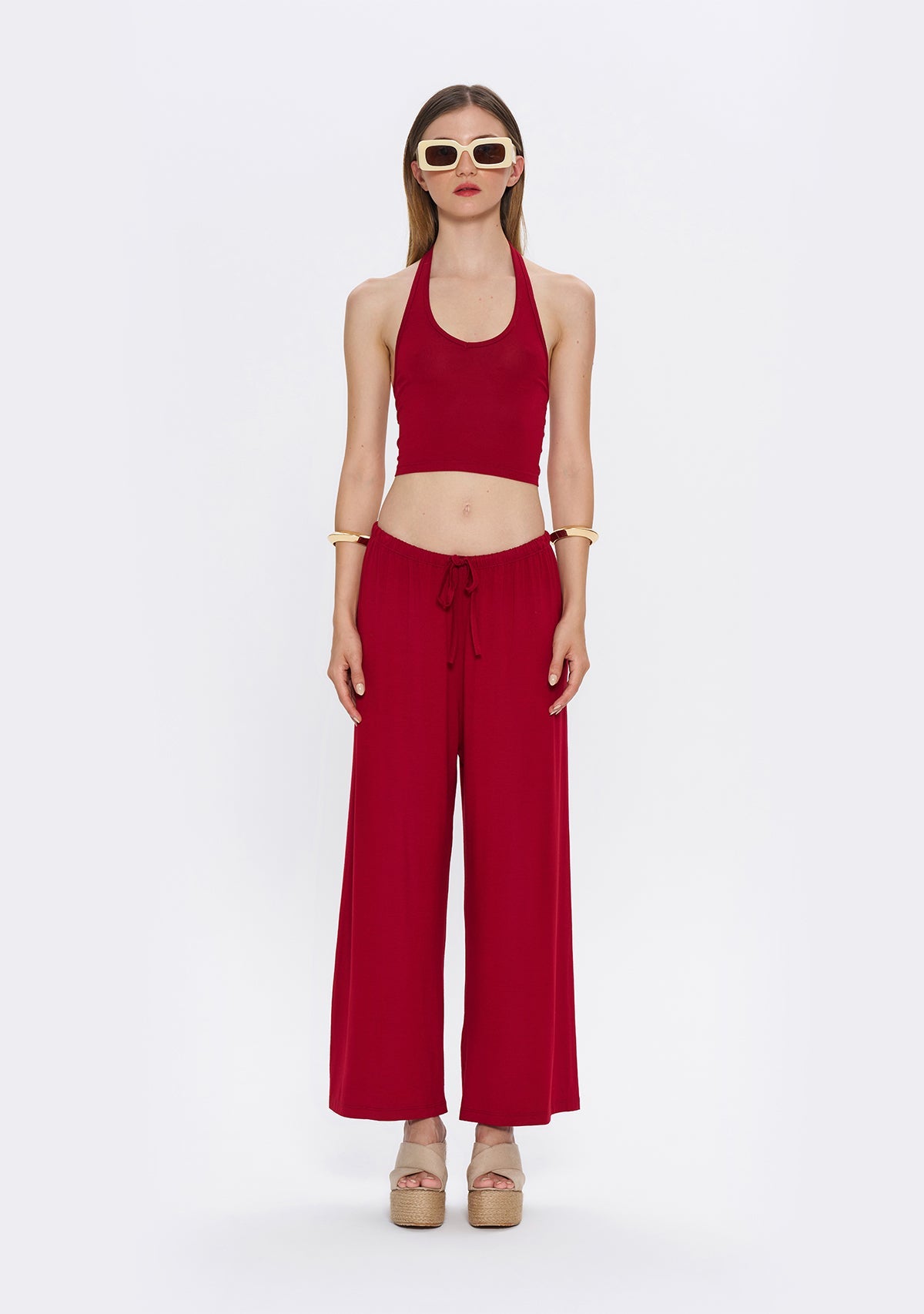 Tiny Halter Yaka Bordo Yumuşak Bluz ana görünüm