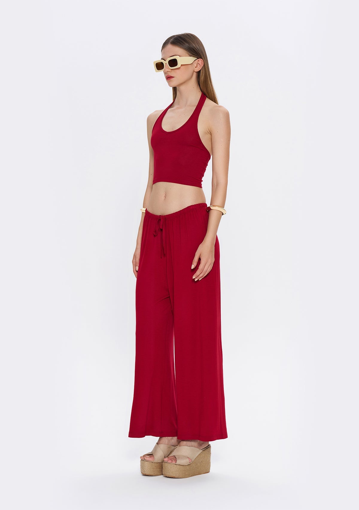 Tiny Halter Yaka Bordo Yumuşak Bluz görünüm 3