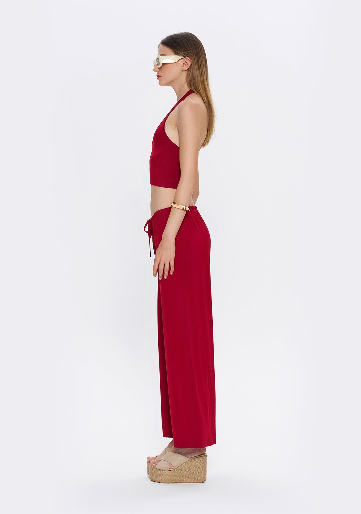 Tiny Halter Yaka Bordo Yumuşak Bluz görünüm 4