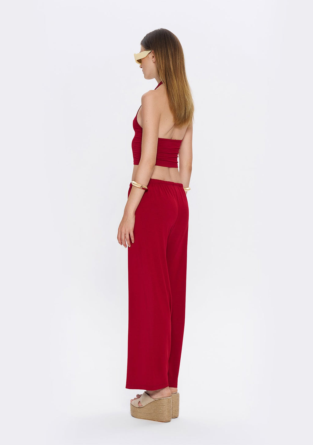 Tiny Halter Yaka Bordo Yumuşak Bluz görünüm 5