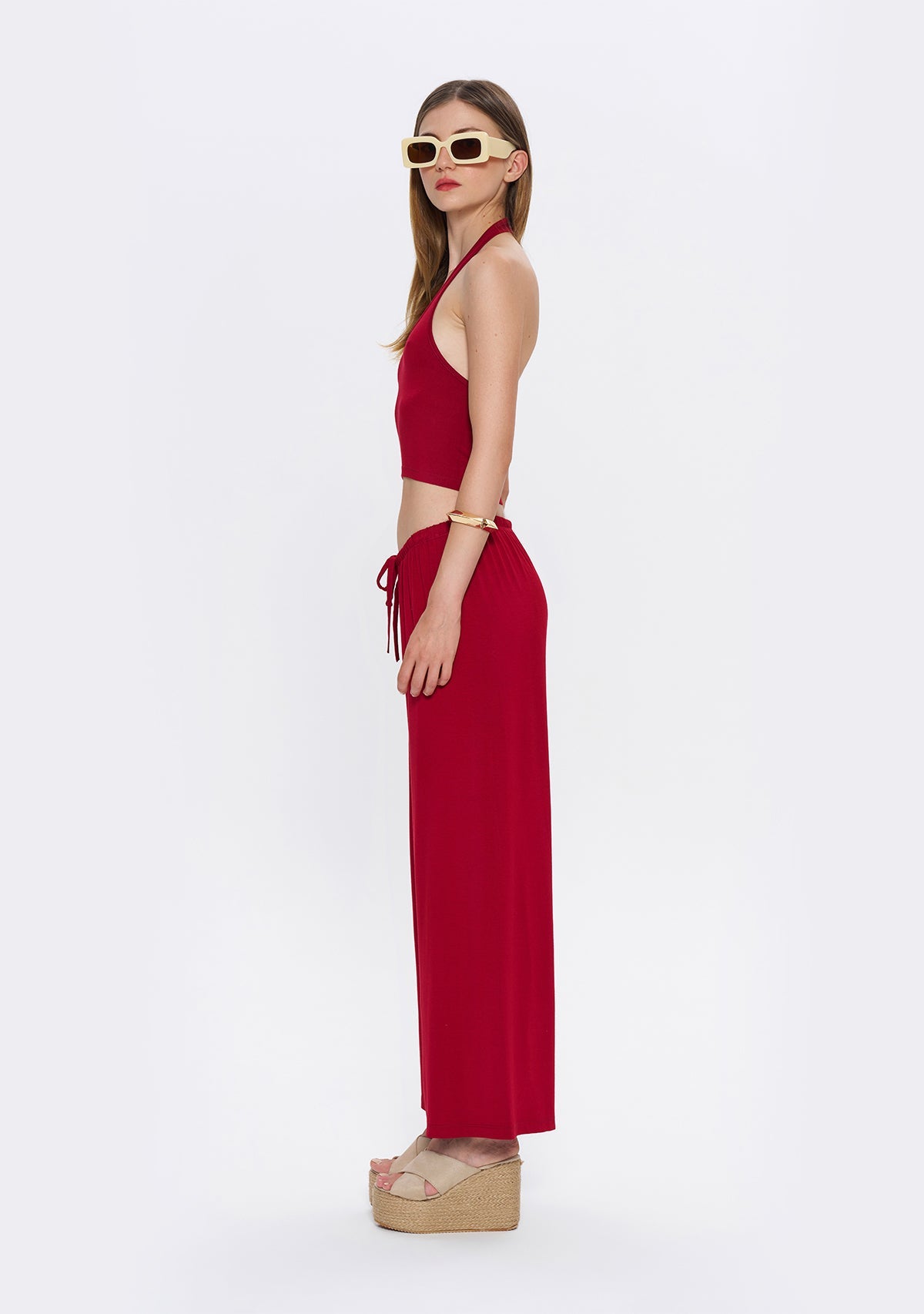 Tiny Halter Yaka Bordo Yumuşak Bluz görünüm 6