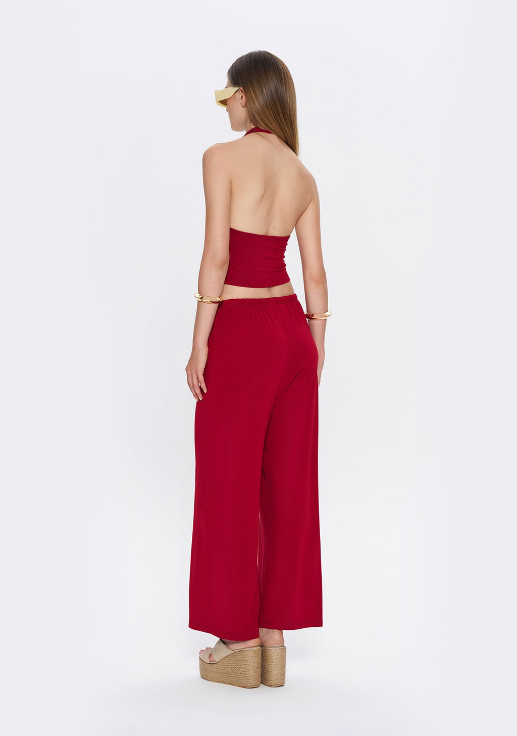 Tiny Halter Yaka Bordo Yumuşak Bluz görünüm 7
