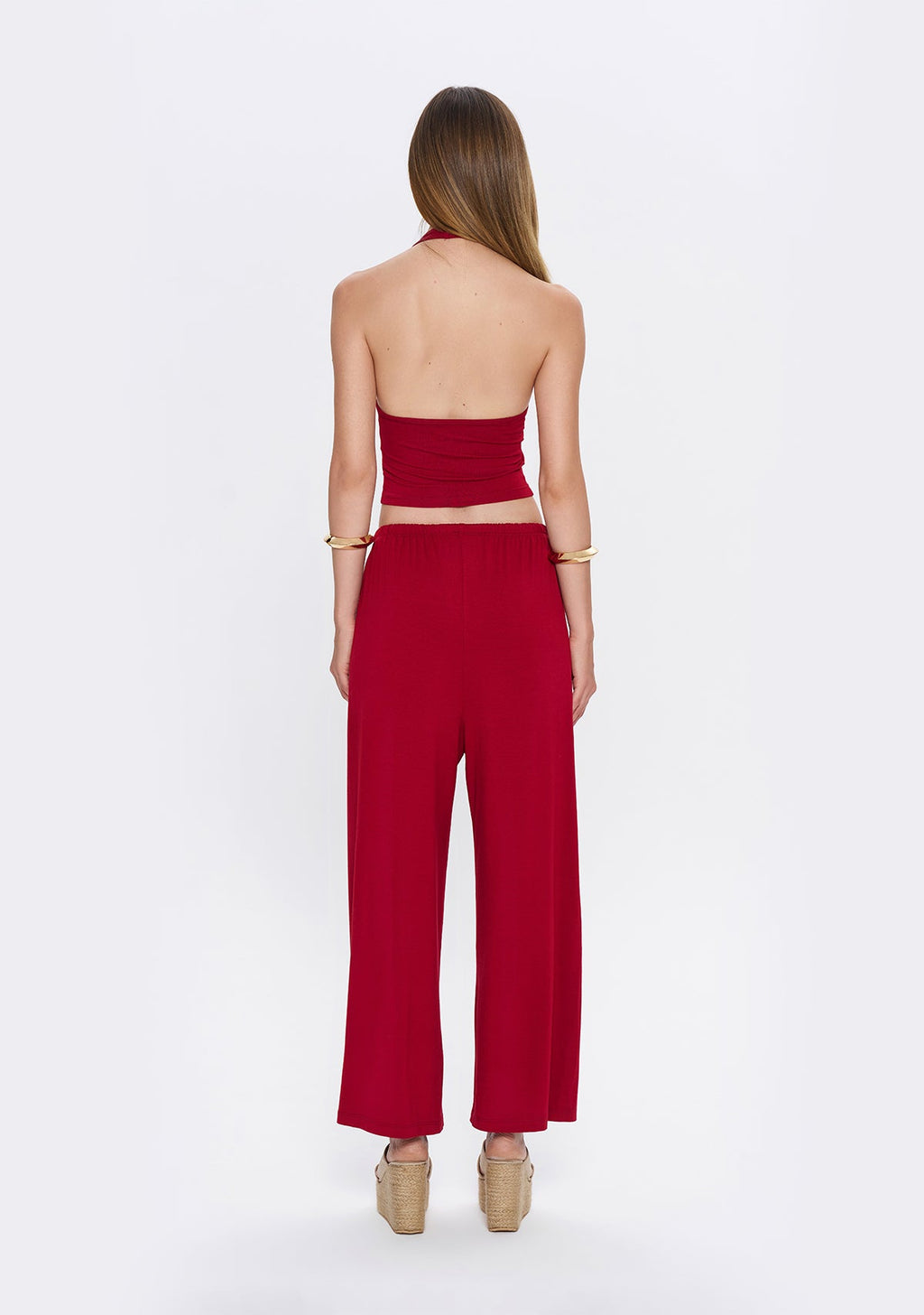 Tiny Halter Yaka Bordo Yumuşak Bluz görünüm 2