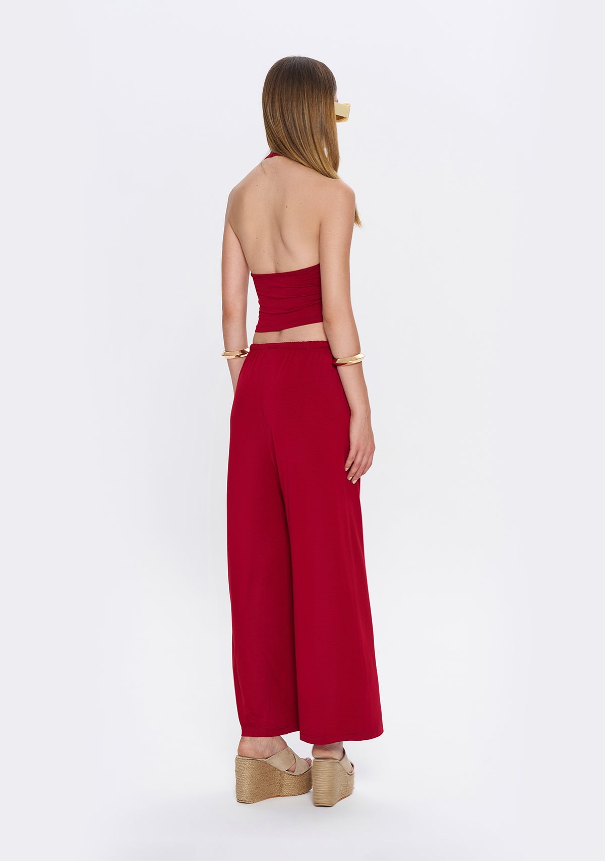 Tiny Halter Yaka Bordo Yumuşak Bluz görünüm 8