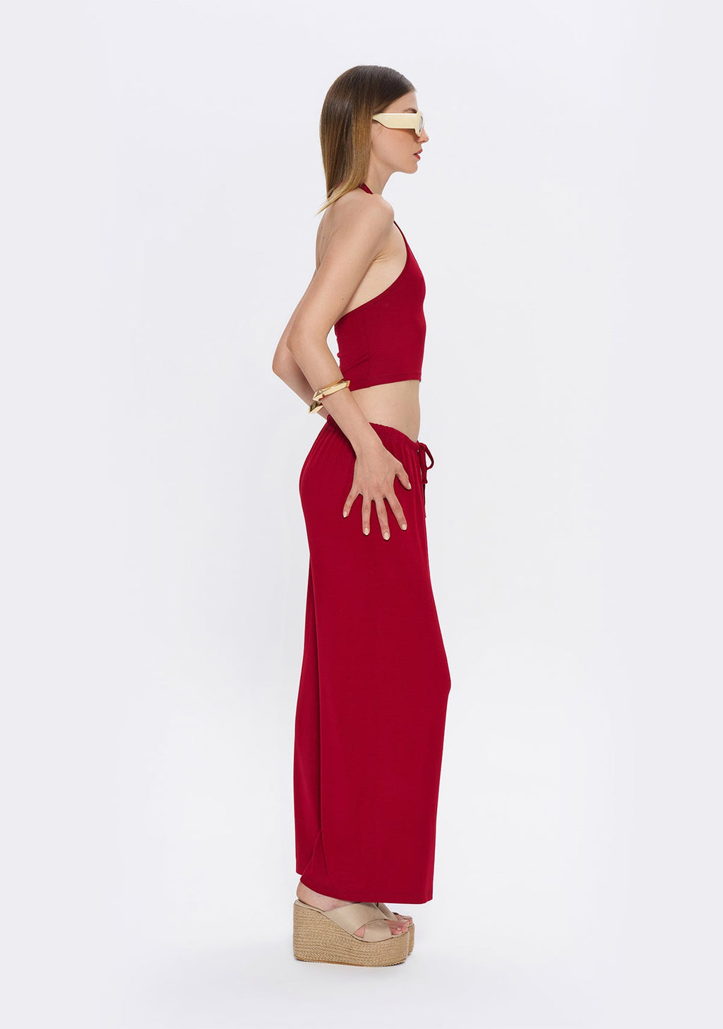 Tiny Halter Yaka Bordo Yumuşak Bluz görünüm 9