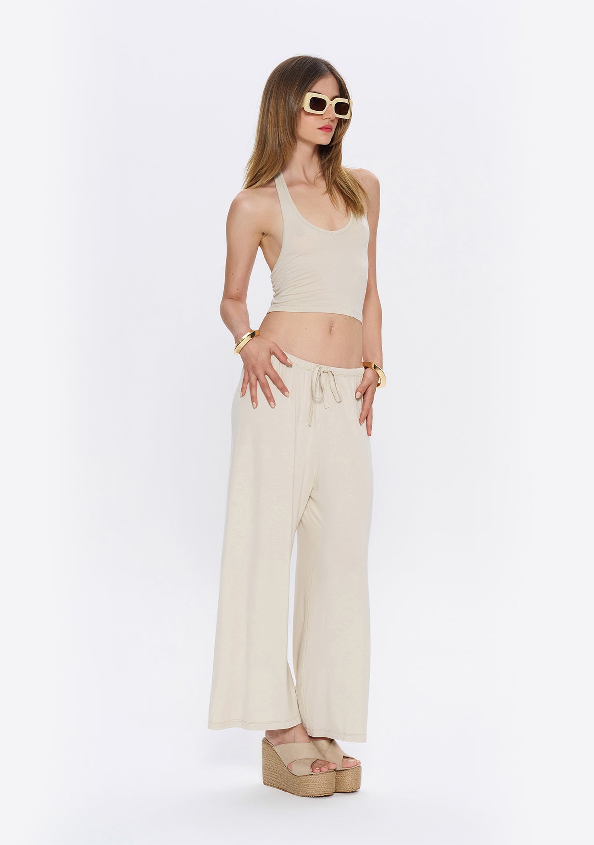 Tiny Halter Yaka Krem Yumuşak Bluz görünüm 9