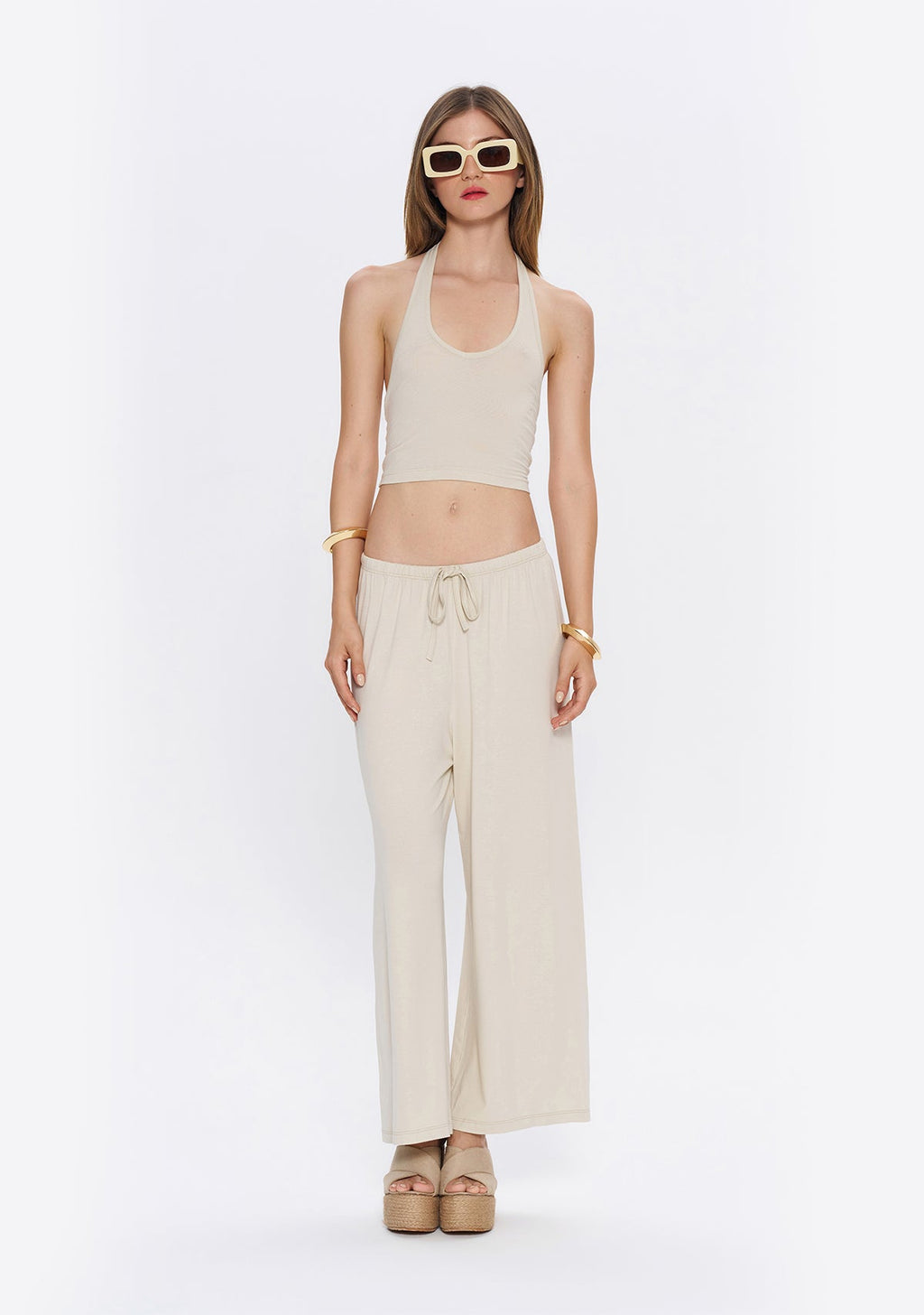 Tiny Halter Yaka Krem Yumuşak Bluz görünüm 11