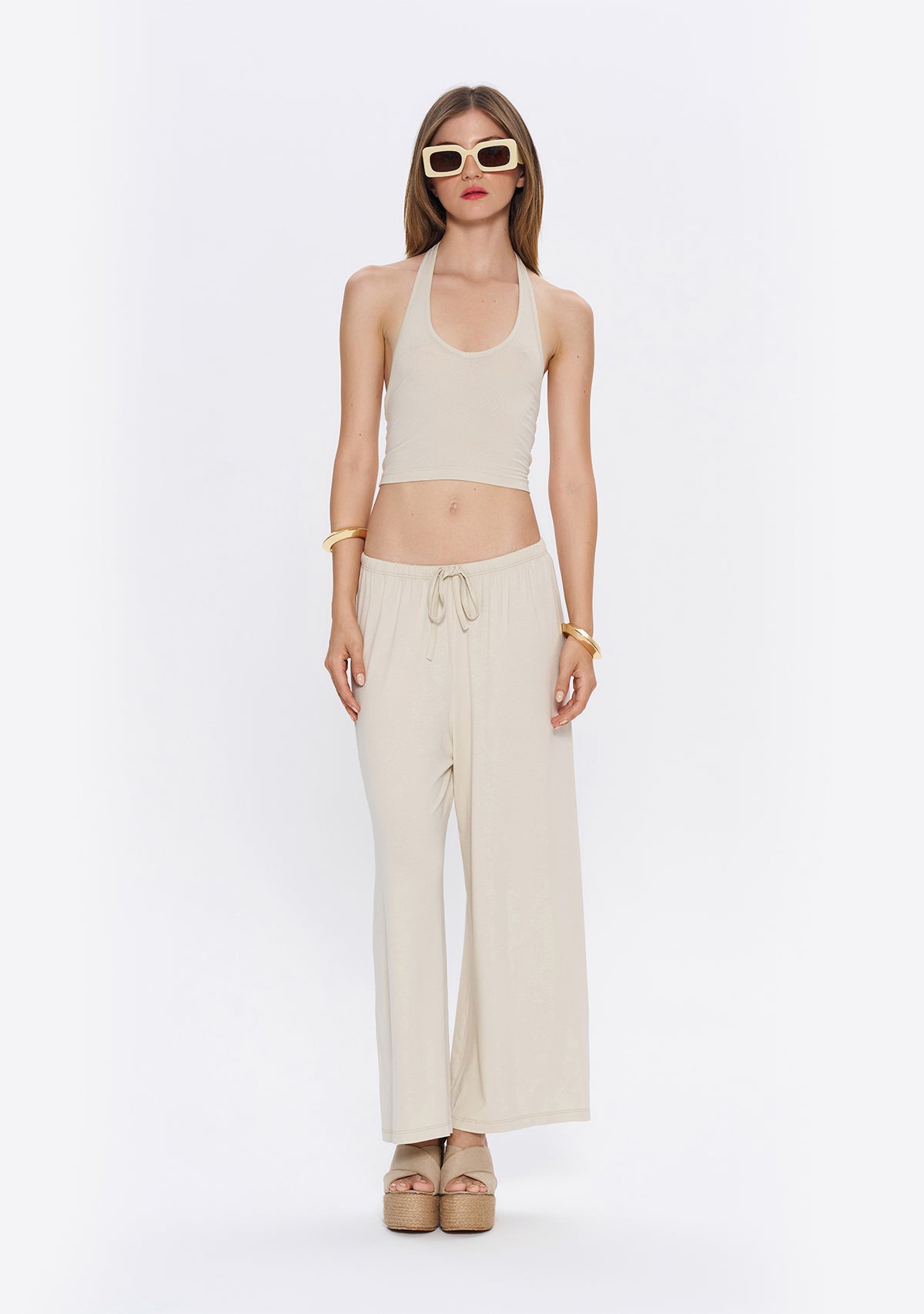 Tiny Halter Yaka Krem Yumuşak Bluz görünüm 11