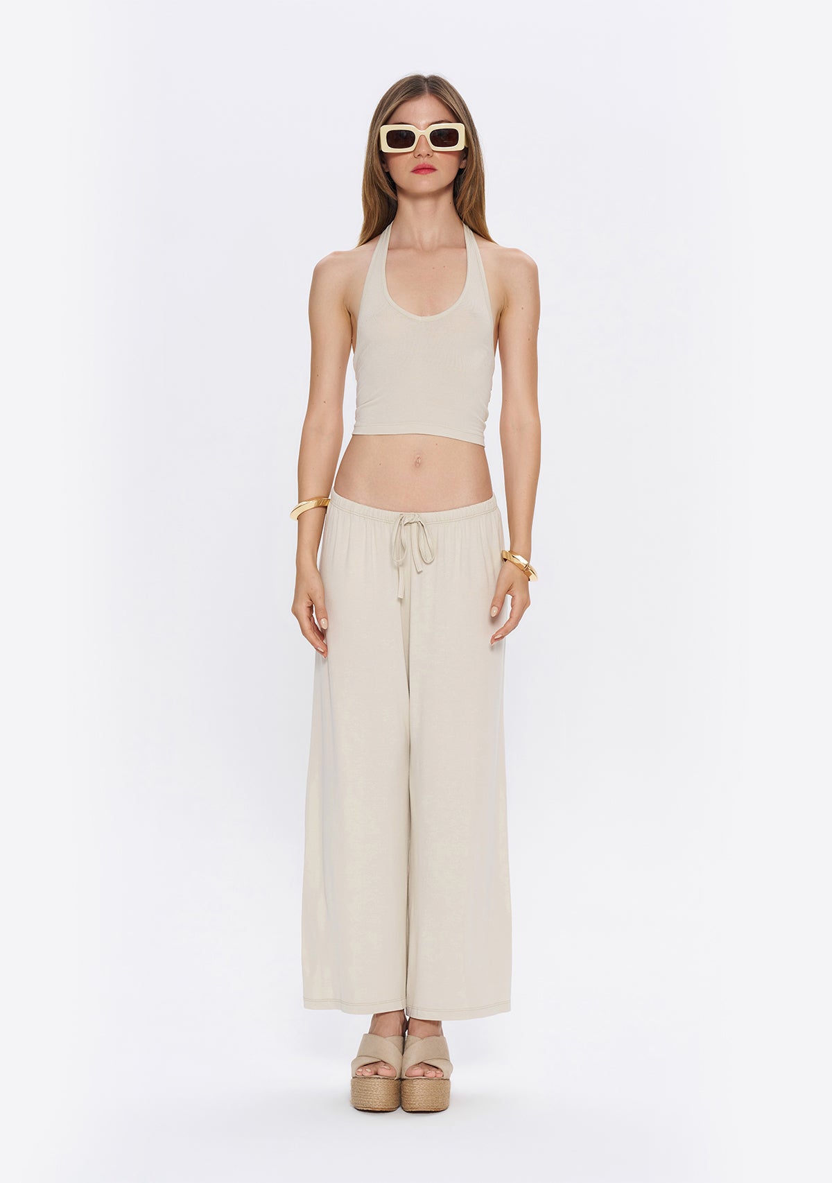 Tiny Halter Yaka Krem Yumuşak Bluz görünüm 12