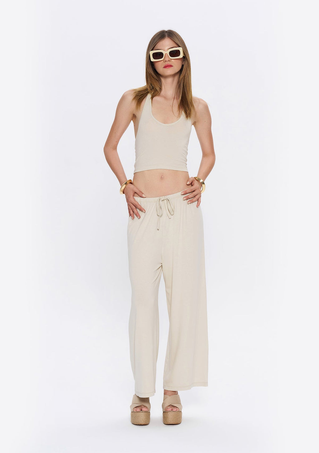 Tiny Halter Yaka Krem Yumuşak Bluz görünüm 3