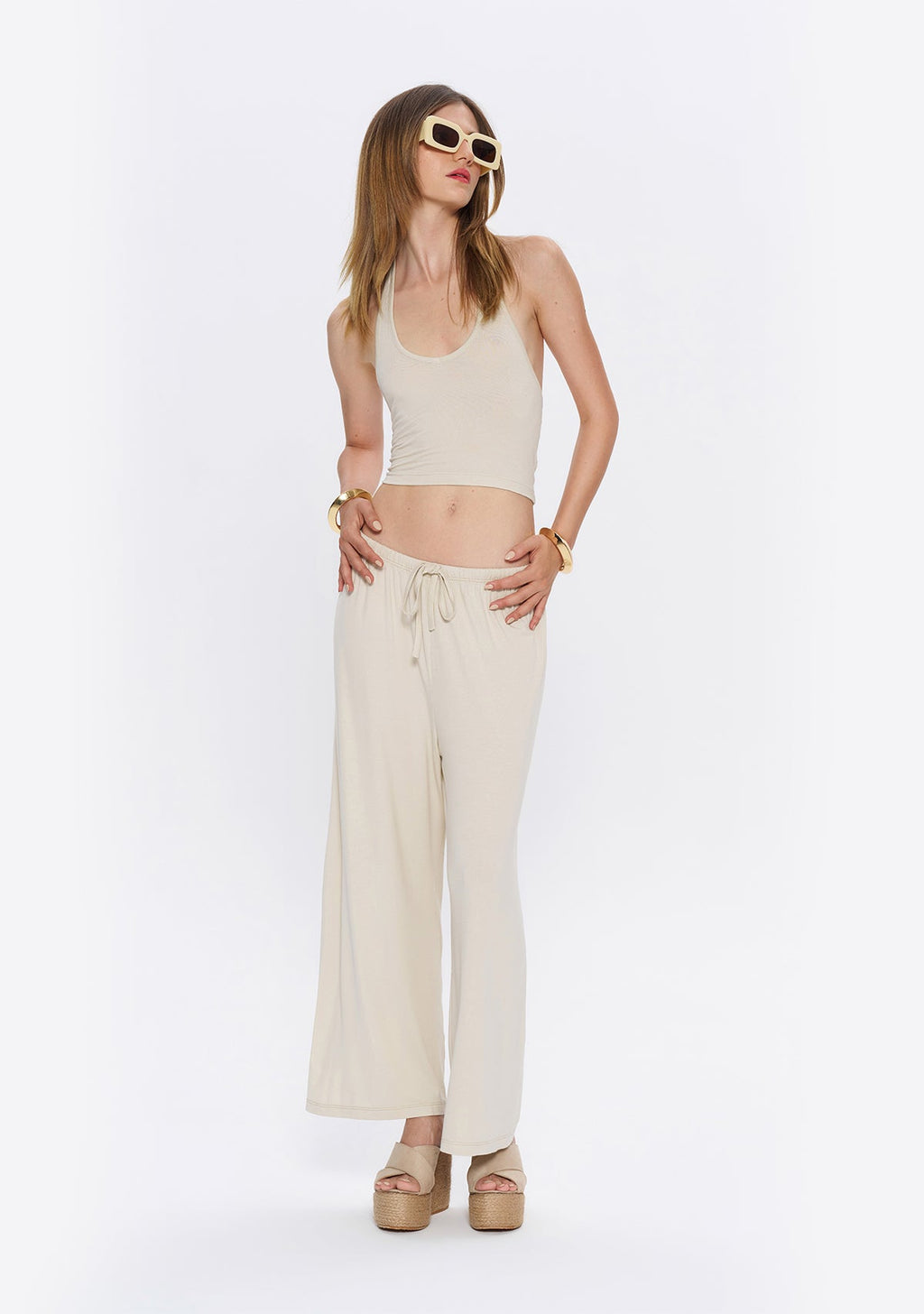 Tiny Halter Yaka Krem Yumuşak Bluz görünüm 4
