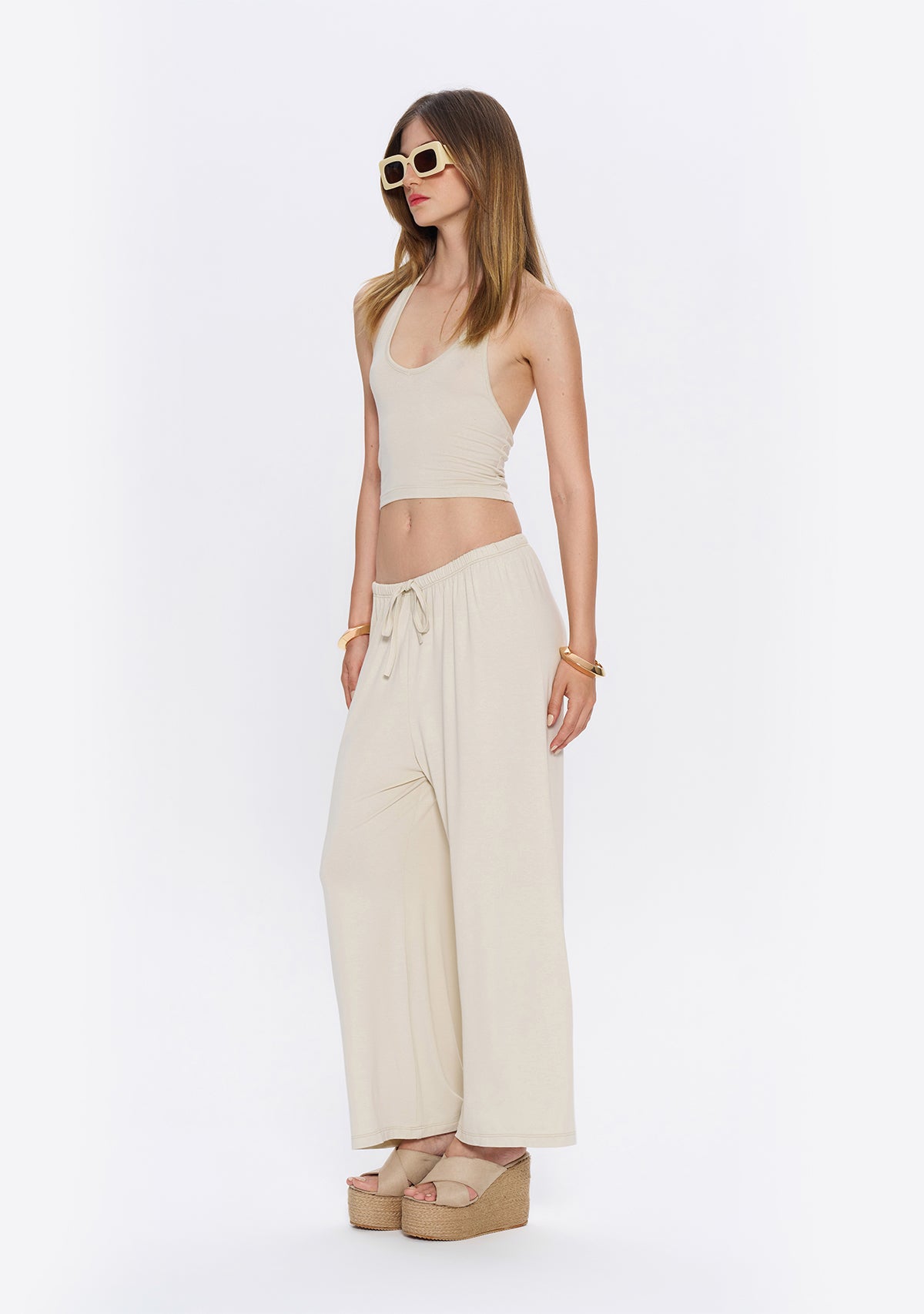 Tiny Halter Yaka Krem Yumuşak Bluz görünüm 5