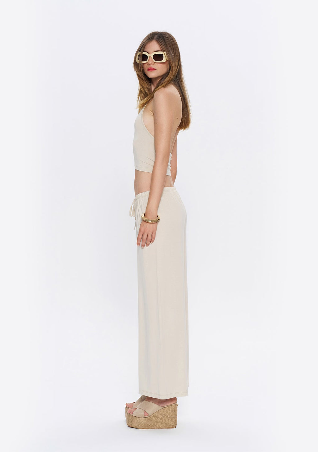 Tiny Halter Yaka Krem Yumuşak Bluz görünüm 6