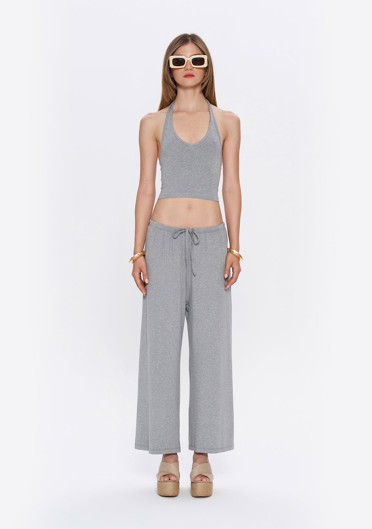 Tiny Halter Yaka Gri Yumuşak Bluz ana görünüm