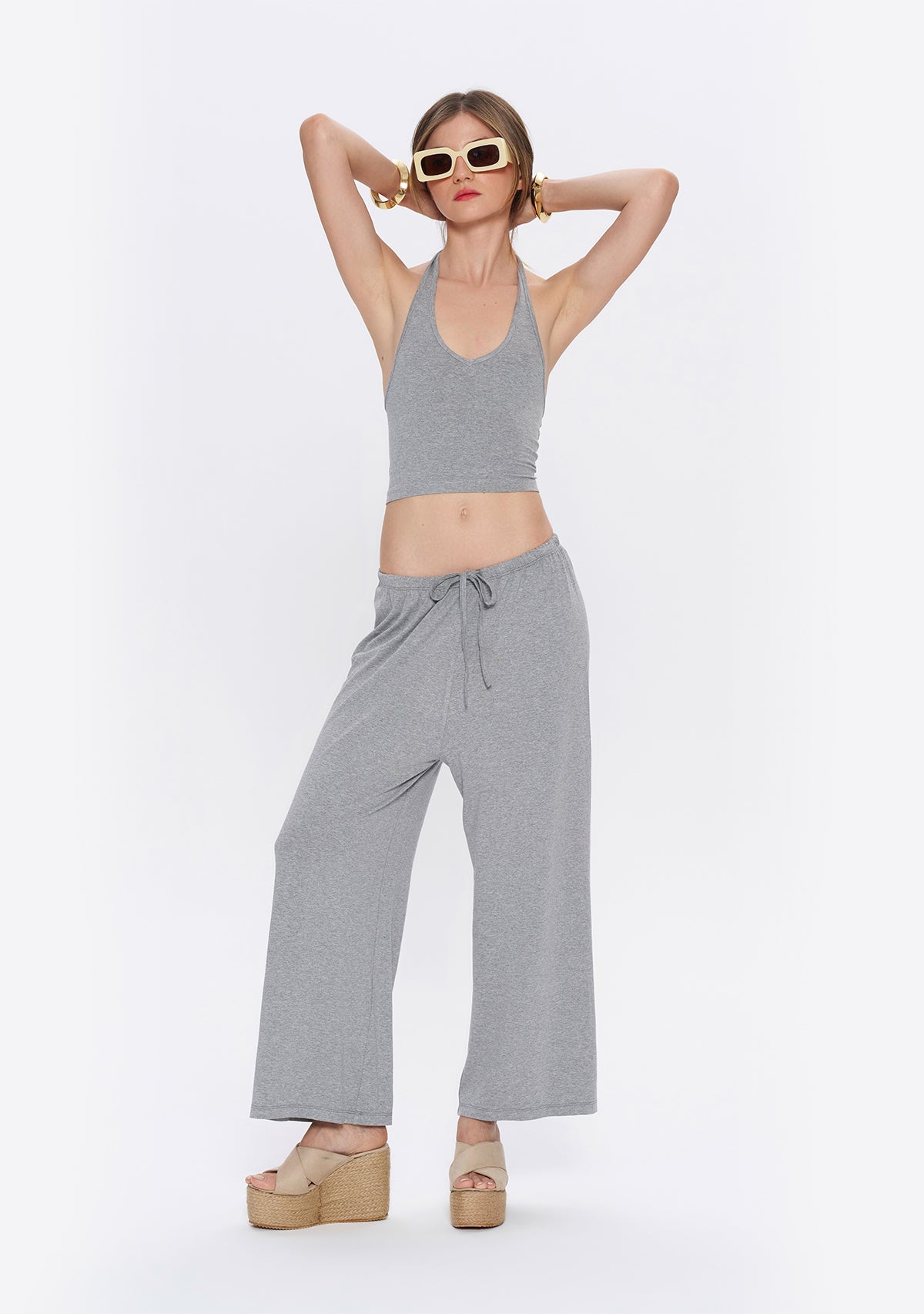 Tiny Halter Yaka Gri Yumuşak Bluz görünüm 10