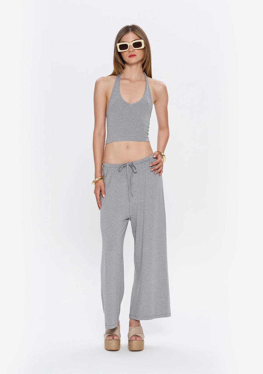 Tiny Halter Yaka Gri Yumuşak Bluz görünüm 3