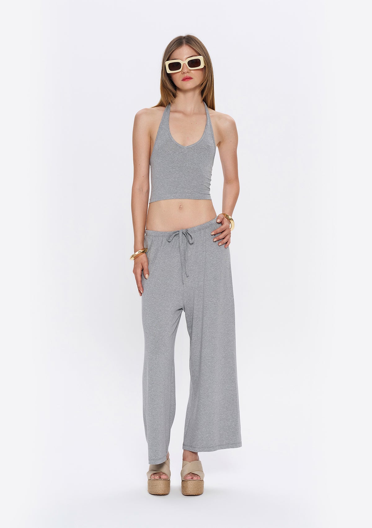 Tiny Halter Yaka Gri Yumuşak Bluz görünüm 3