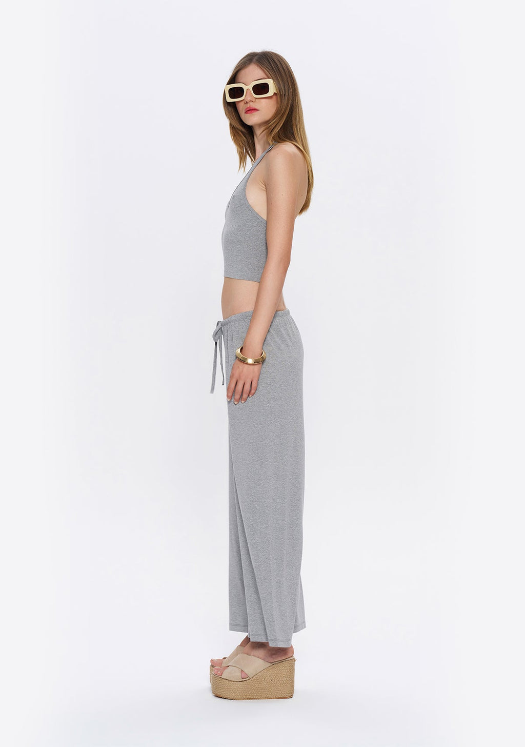 Tiny Halter Yaka Gri Yumuşak Bluz görünüm 4