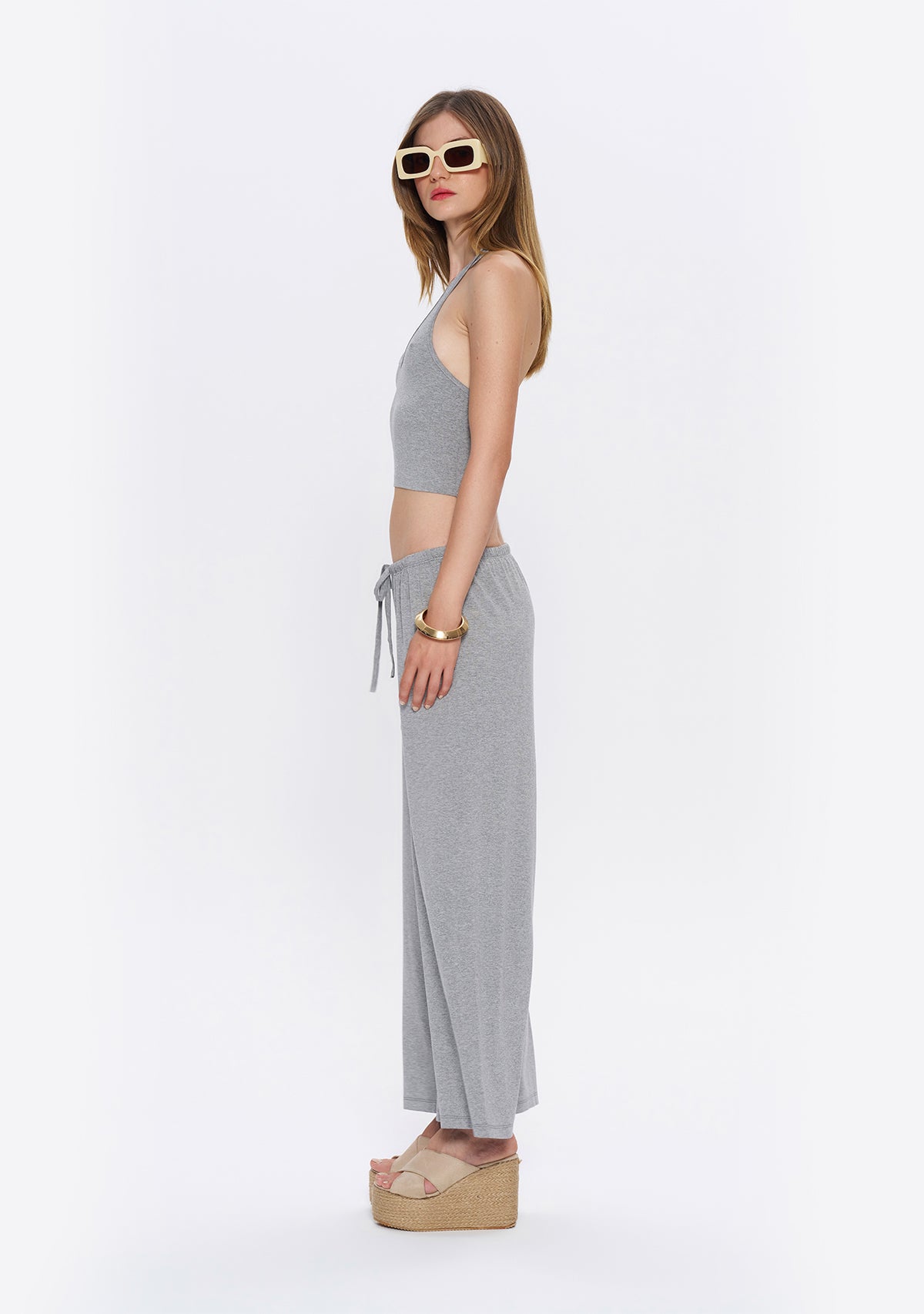 Tiny Halter Yaka Gri Yumuşak Bluz görünüm 4