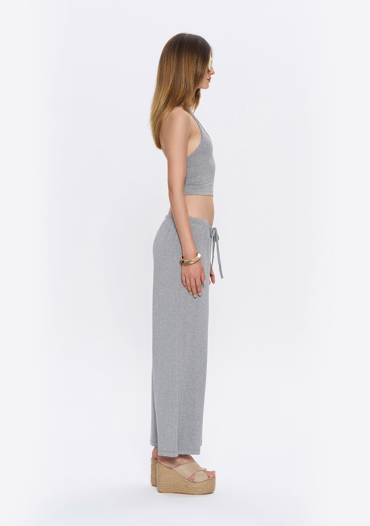 Tiny Halter Yaka Gri Yumuşak Bluz görünüm 8