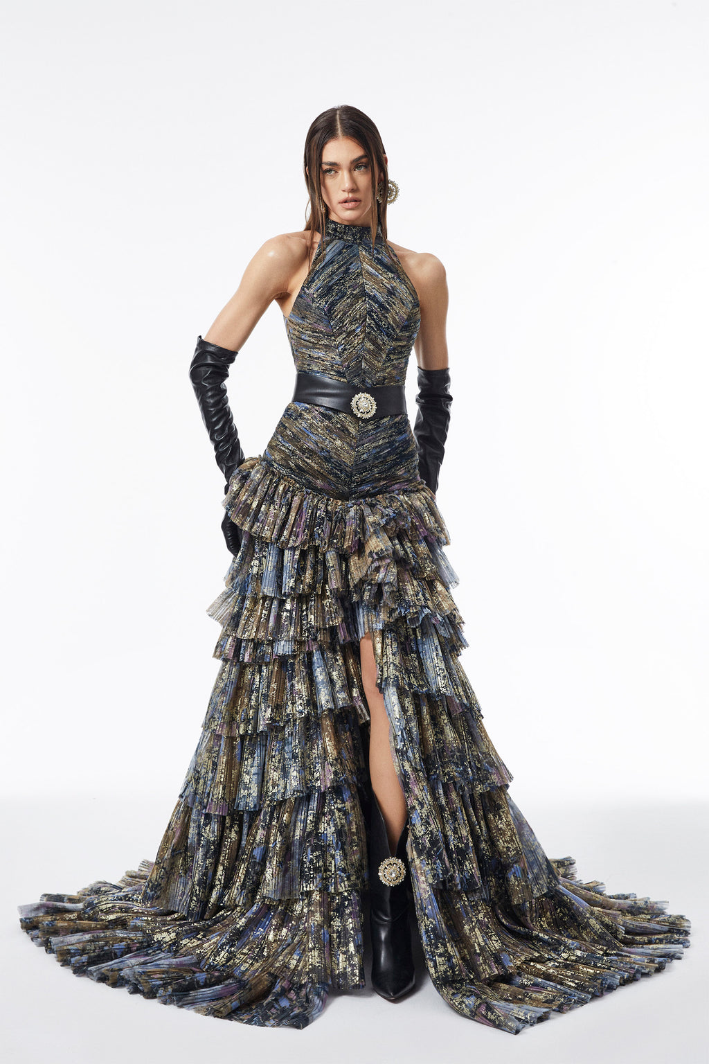 Haleia Mixed Pattern Halter Neck Maxi Elbise