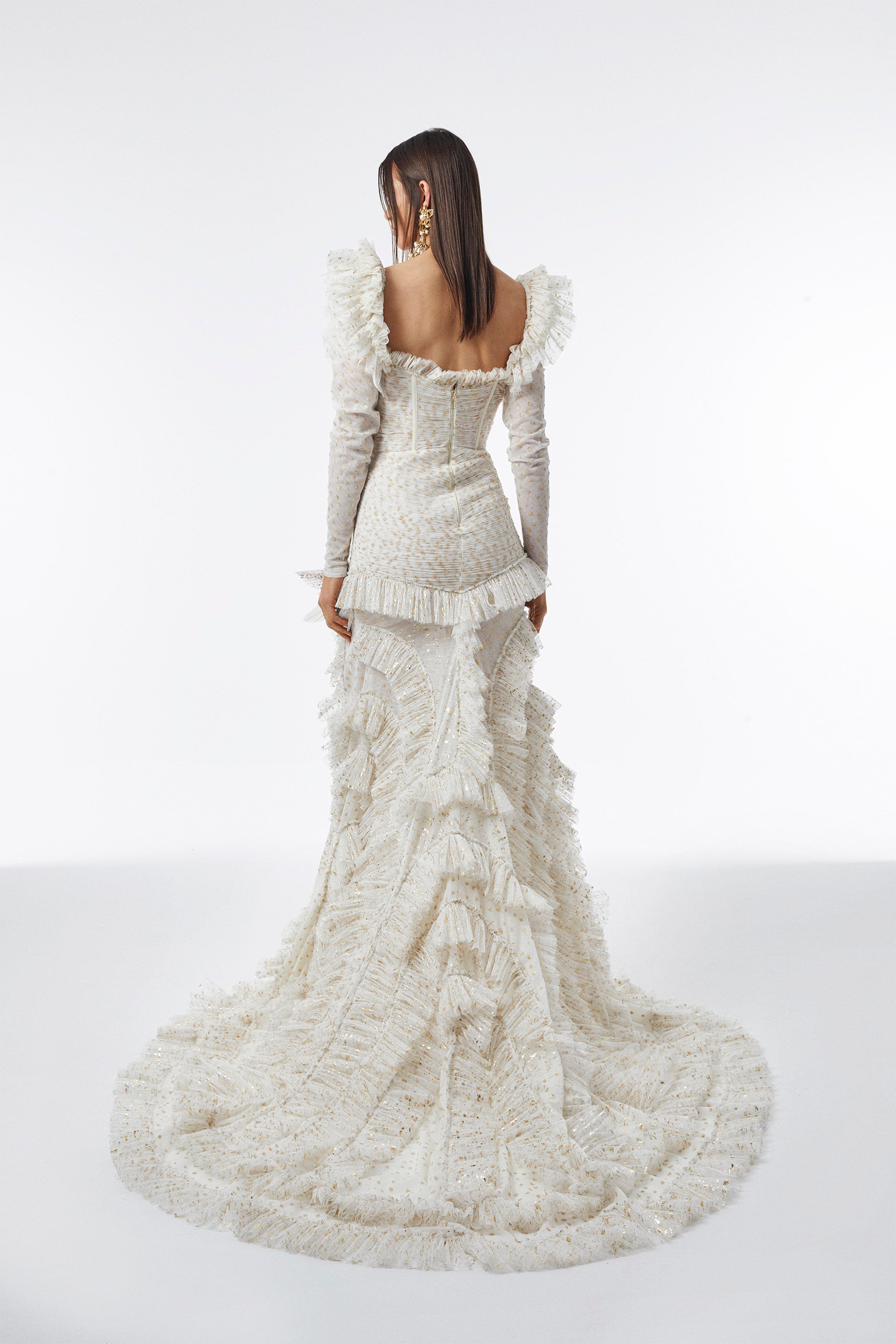 Haleia Fırfır Detaylı Büstiyerli Uzun Elbise