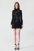 Haleia Hand Embroidered Velvet Lace with Ruffle Detailing Mini Dress