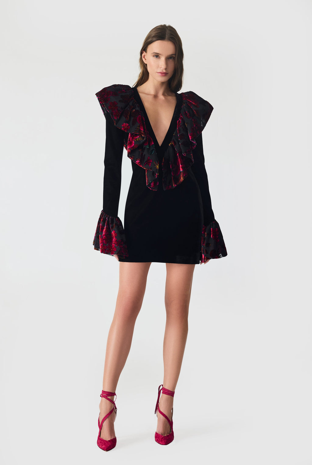 Haleia Velvet and Burnout Trim Mini Dress