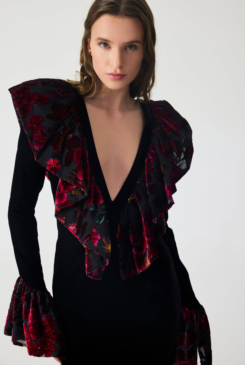 Haleia Velvet and Burnout Trim Mini Dress