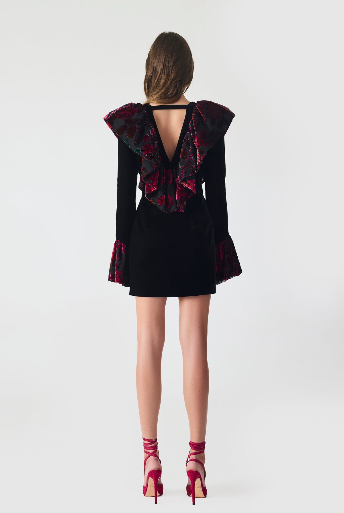 Haleia Velvet and Burnout Trim Mini Dress