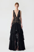 Haleia Hand Embroidered With Ruffles Detailed Maxi Dress