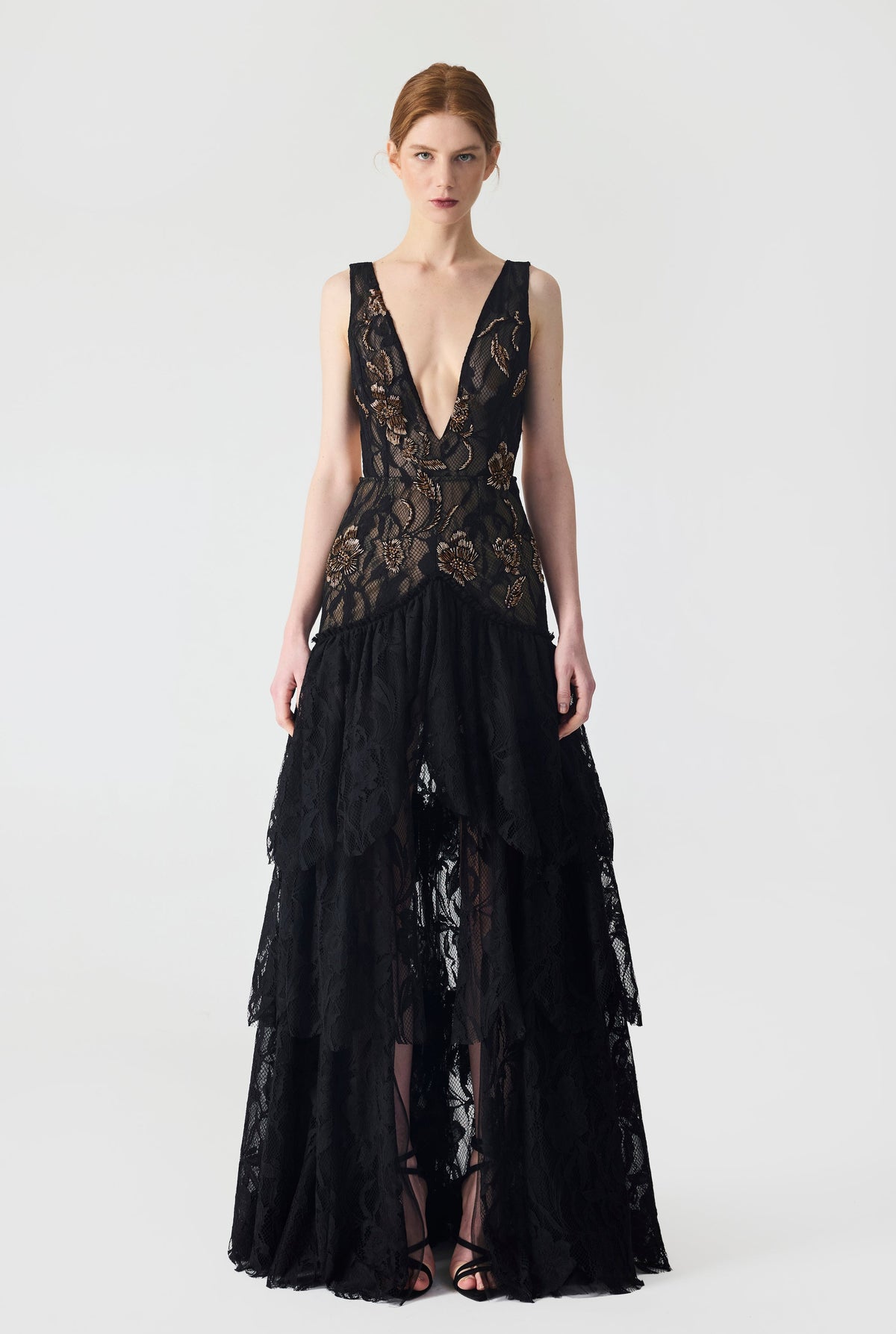 Haleia Hand Embroidered With Ruffles Detailed Maxi Dress