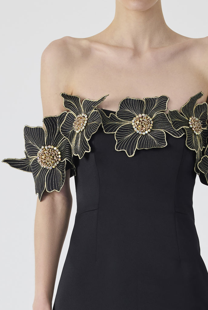 Haleia Off Shoulder 3D Flower Long Dress