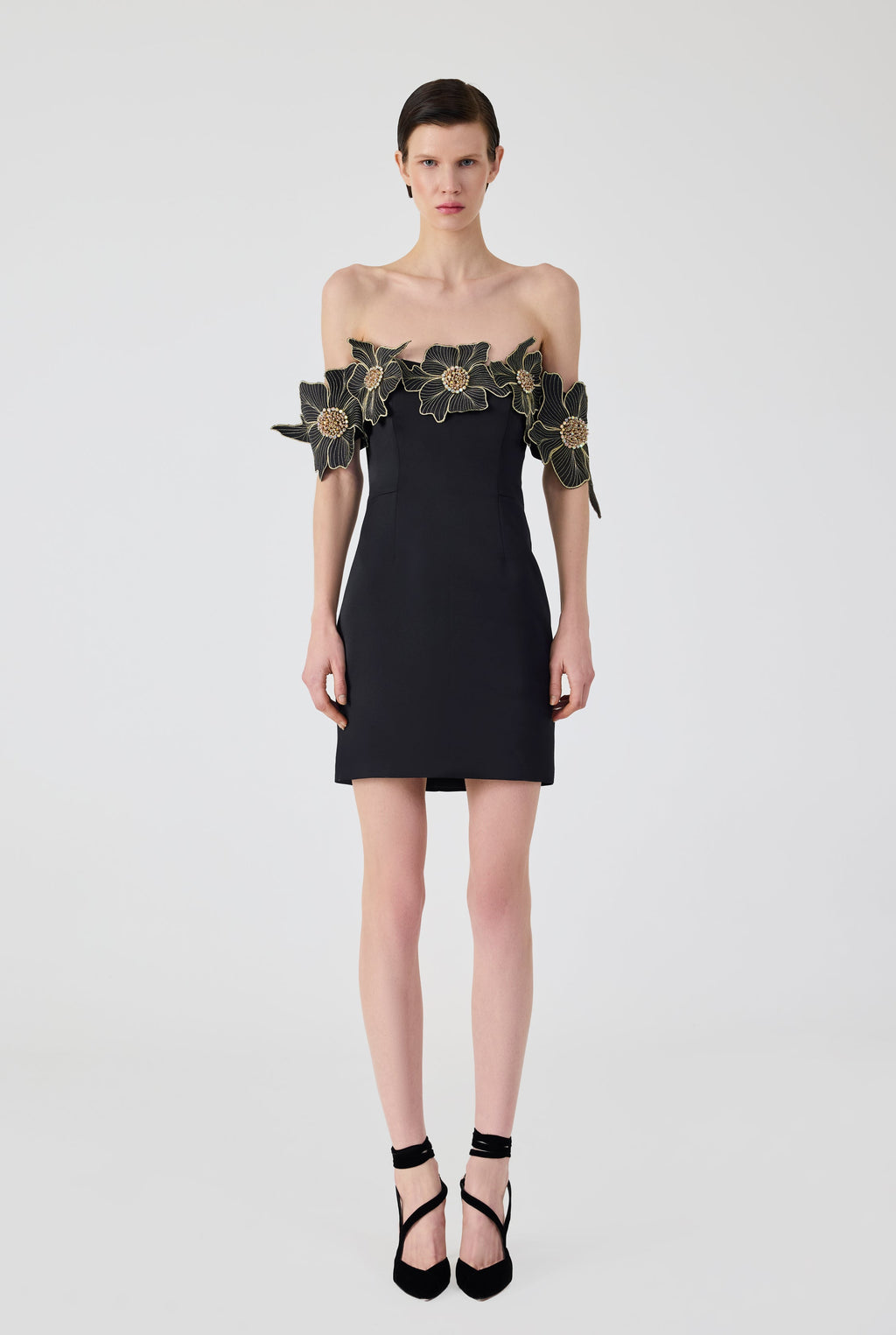 Haleia Off Shoulder 3D Flower Mini Dress