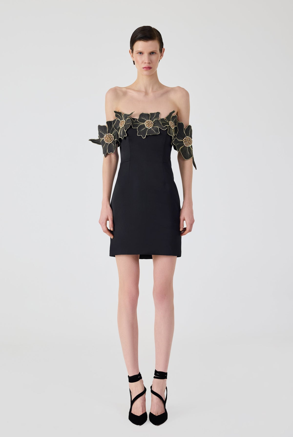 Haleia Off Shoulder 3D Flower Mini Dress