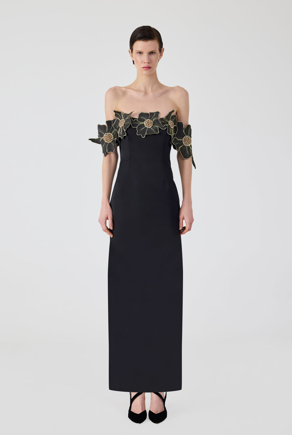 Haleia Off Shoulder 3D Flower Long Dress