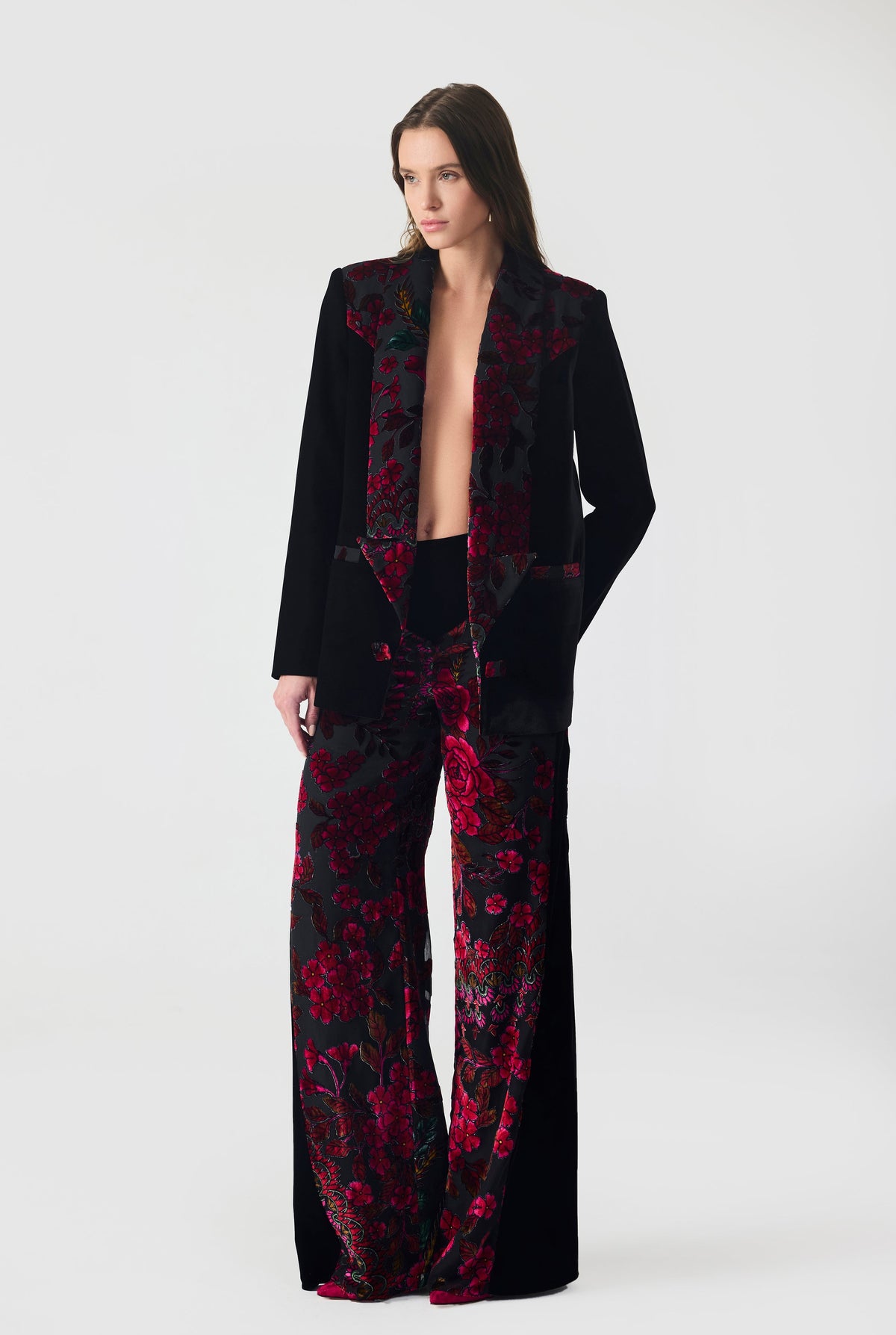 Haleia Burnout Velvet Blazer Jacket