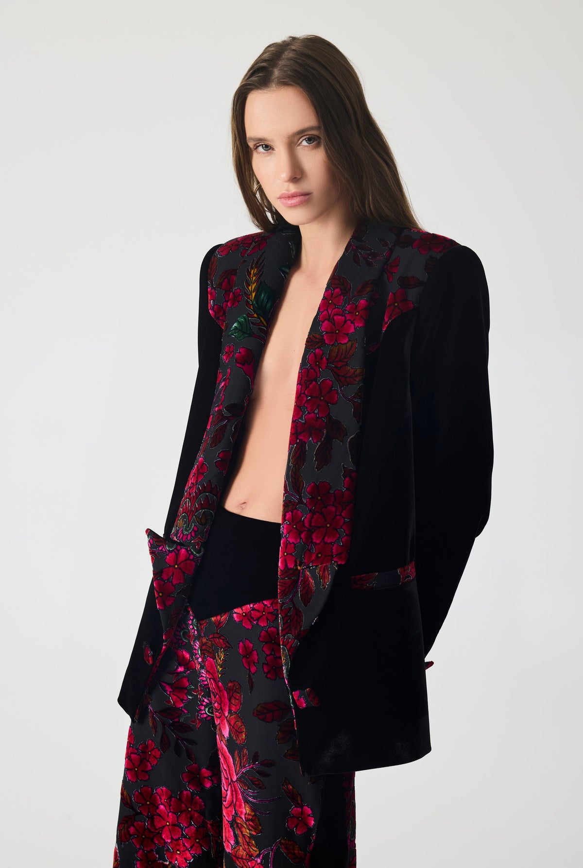 Haleia Burnout Velvet Blazer Jacket