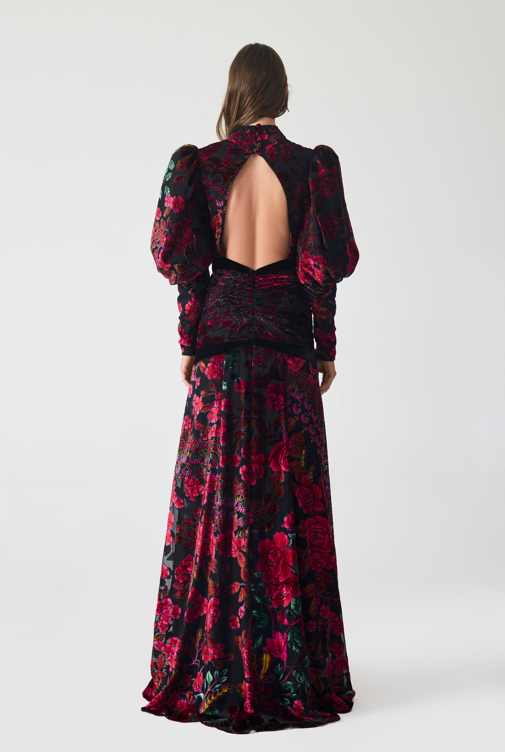 Haleia Drapped Burnout Velvet Maxi Dress