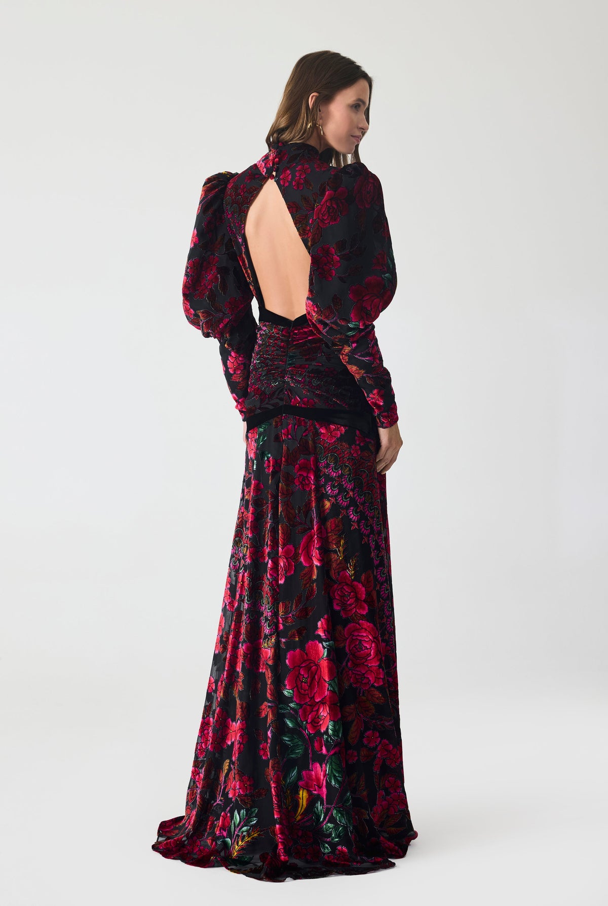 Haleia Drapped Burnout Velvet Maxi Dress